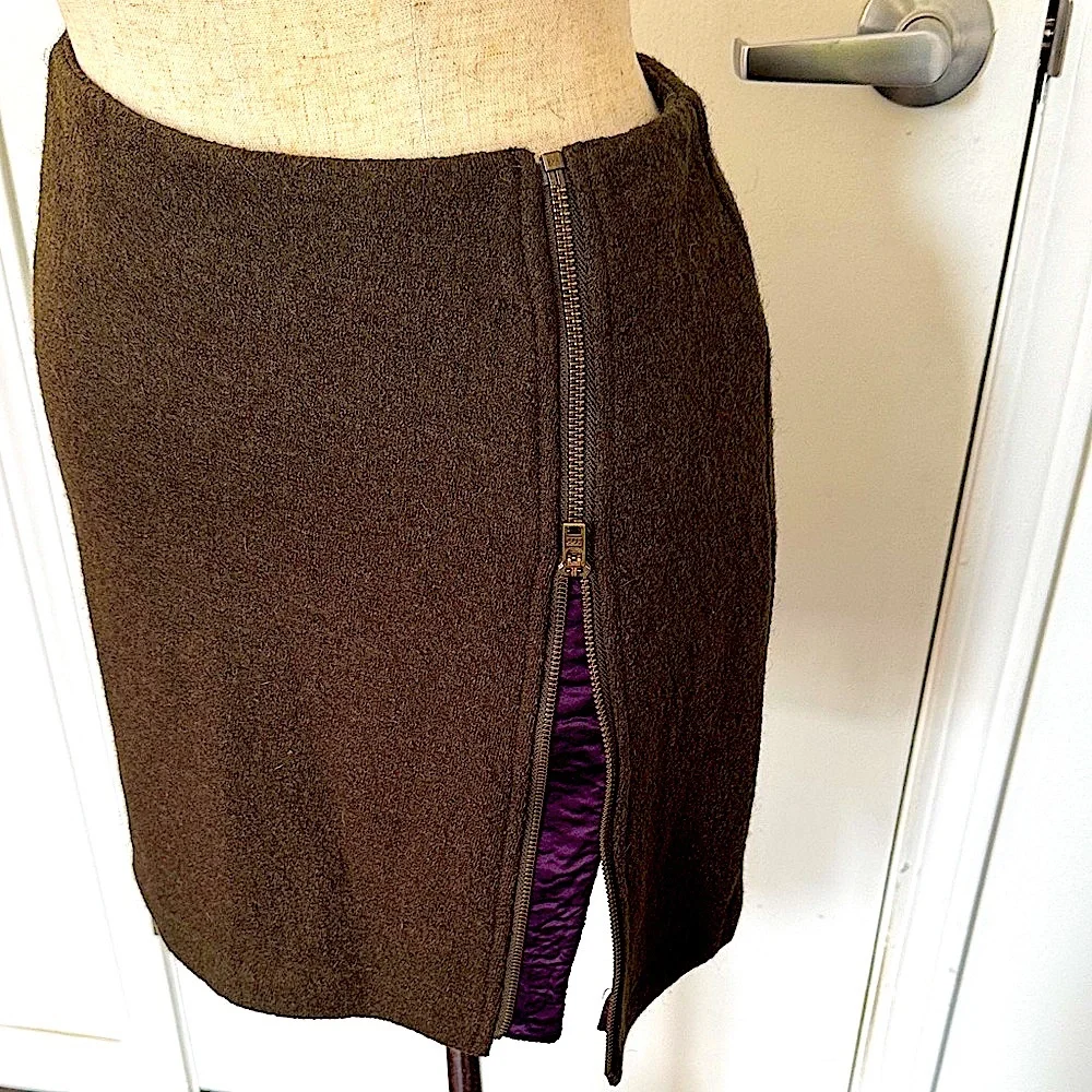Dark Green Wool Zippered Mini Skirt Sz- 4